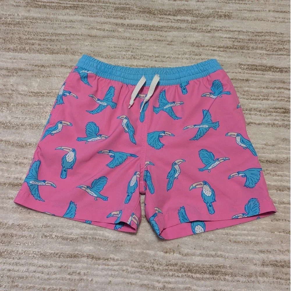 Chubbies Swim Trunks Youth Sz Small 8/9 Pink Blue Toucan Print Board Shorts Boys